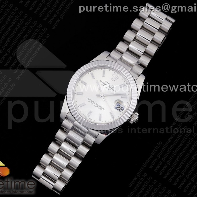 GM공장 롤렉스 데이저스트 31 실버다이얼 브레이슬릿 DateJust 31 Ladies 278289 GMF 316L Steel Silver Dial Stick Markers on President Syle Bracelet