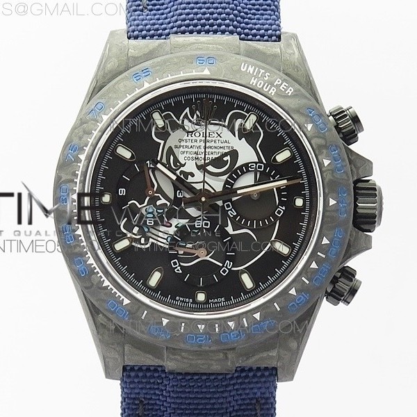 WW공장 V2 데이토나 카본 블랙다이얼 나일론스트랩 Daytona Diw Carbon V2 Black Dial On Dark Blue Nylon Strap A7750