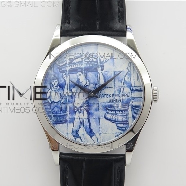 FL공장 파텍필립 칼라트라바 아술레이호스 에나멜다이얼 가죽스트랩 Calatrava Azulejos SS 5089G-61 FL Enamel Dial on Black Leather Strap