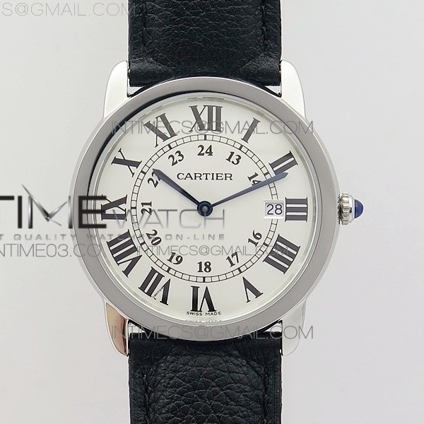 K11공장 까르띠에 롱드솔로 36MM 스틸 화이트다이얼 가죽스트랩 RONDE SOLO DE CARTIER 36MM WHITE DIAL ON BLACK LEATHER STRAP RONDA QUARTZ