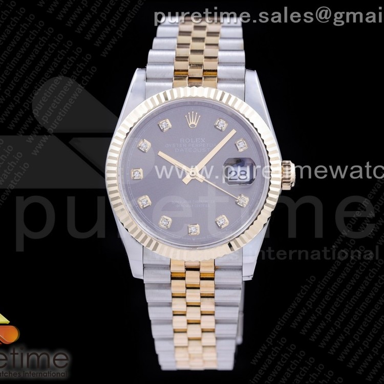 GM공장 롤렉스 데이저스트 36 옐로우골드콤비 포금 그레이다이얼 브레이슬릿 DateJust 36 SS/YG 126233 GMF Gold Wrapped 904L Steel Gray Dial Diamonds Markers on Jubilee Bracelet SA3235