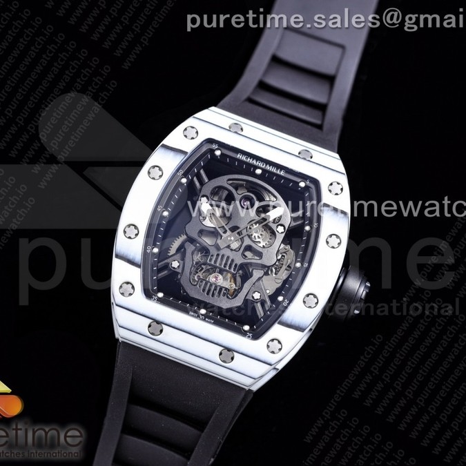 JB공장 RM052-01 뚜르비용 PVD 스켈레톤다이얼 러버 RM052-01 Tourbillon PVD White Bezel JBF Best Edition Skeleton Dial on Black Rubber Strap