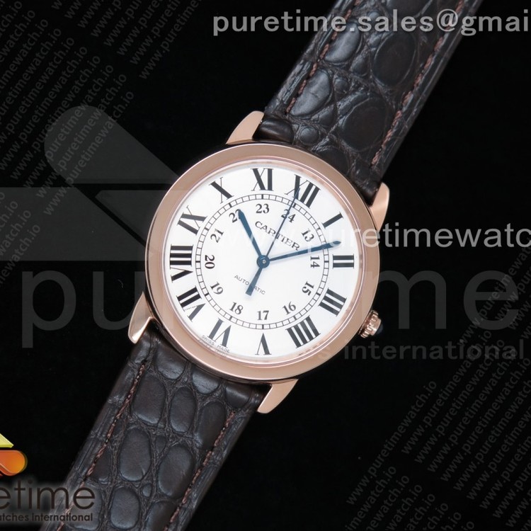 TW공장 까르띠에 롱드솔로 36 로즈골드 금통 화이트다이얼 브라운가죽스트랩 Ronde Solo De Cartier 36mm RG White Dial on Brown Leather Strap ETA2671