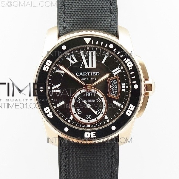 TF공장 칼리브 드 까르띠에 다이버 로즈골드금장 블랙다이얼 나일론스트랩 Calibre De Cartier Diver Black RG Black Nylon Strap A23J