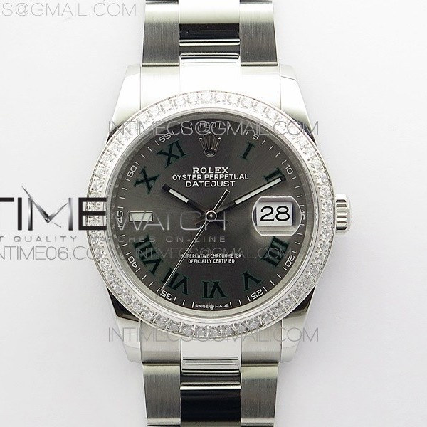 BP공장 롤렉스 데이저스트 36 스틸 슬레이트로만다이얼 다이아몬드베젤 오이스터브레이슬릿 DateJust 36 SS 126234 BP 1:1 Best Edition Gray Dial on Oyster Bracelet