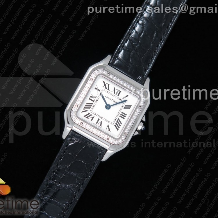 K11공장 까르띠에 팬더 레이디즈 27 스틸 화이트다이얼 다이어베젤 블랙악어스트랩 Panthère Secrete Ladies 27mm SS White Dial Diamonds Bezel on Black Croco Strap Ronda Quartz