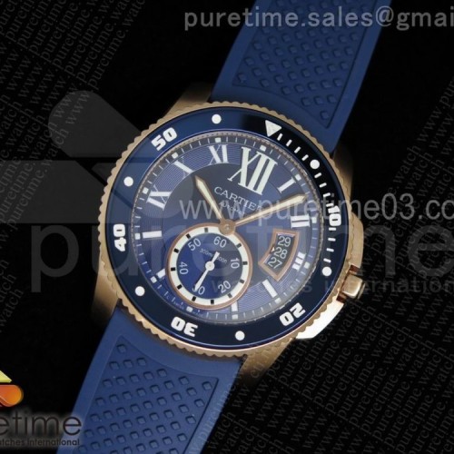 TF공장 까르띠에 칼리브 드 까르띠에 로즈골드 금통 블루다이얼 블루 러버 Cartier Calibre de Cartier RG/Blue Dial