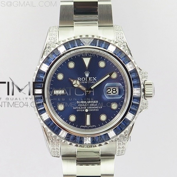 GS공장 롤렉스 서브마리너 블루바게트다이어베젤 블루다이얼 SUBMARINER BLUE DIAMOND BEZEL SS BLUE DIAL ON SS BRACELET A2824