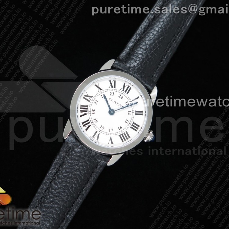 GP공장 까르띠에 롱드솔로 29MM 스틸 화이트다이얼 가죽스트랩 Ronde Solo De Cartier 29mm SS White Dial on Black Leather Strap Ronda Quartz