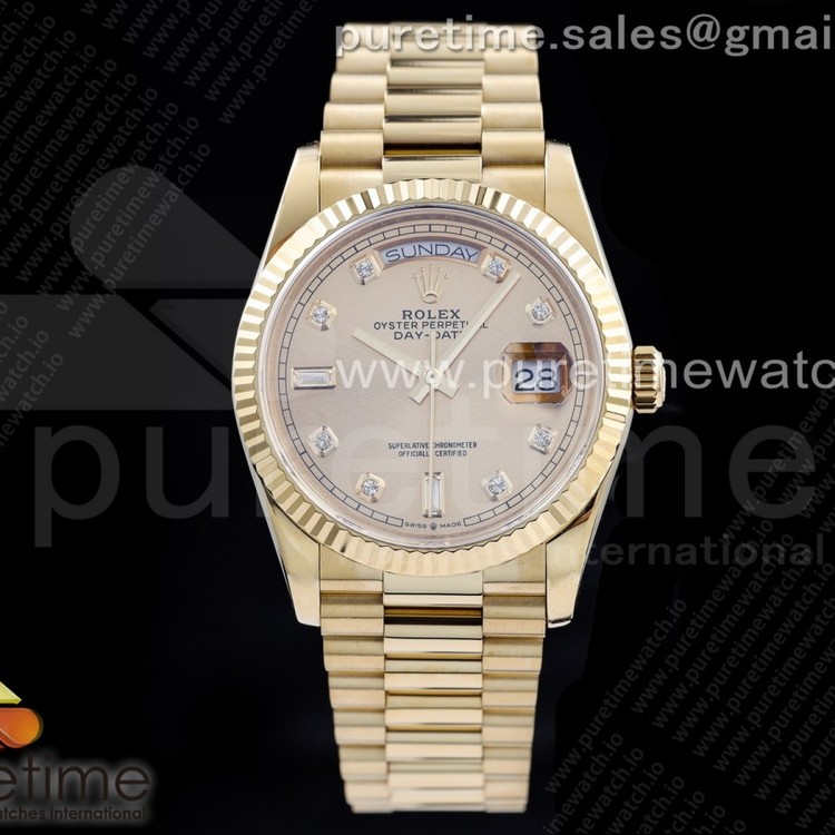 EW공장 데이데이트 36 옐로우골드 금통 샴페인다이얼 브레이슬릿 Day-Date 36 YG 128238 Gold Dial Diamonds Markers on President Bracelet A2836