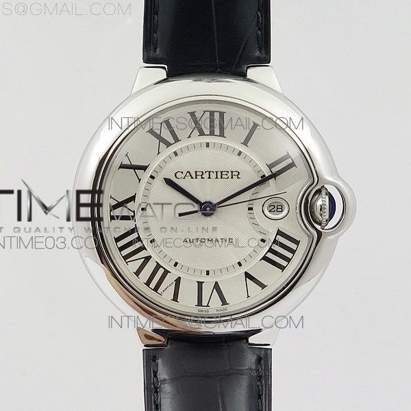 V6공장 V7 까르띠에 발롱블루 42mm 가죽스트랩 BALLON BLEU 42MM SS WHITE TEXTURED DIAL ON CROCO LEATHER STRAP A1847 MC