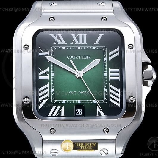 BV공장 까르띠에 산토스 40MM 2018 스틸 그린다이얼 브레이슬릿 Santos De Cartier 2018 Mens XL SS/SS Grn BVF MY9015