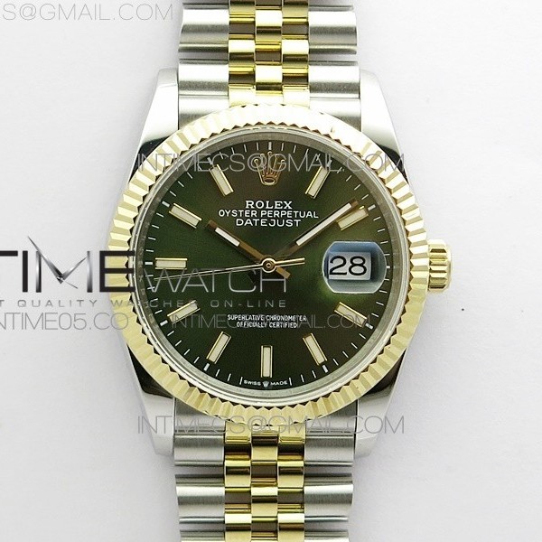 BP공장 롤렉스 데이저스트 36 옐로우골드콤비 904 그린다이얼 Datejust 36mm 116231 SS/YG BP 1:1 Best Edition Green Dial Stick Markers On SS/YG Jubilee Bracelet A2824