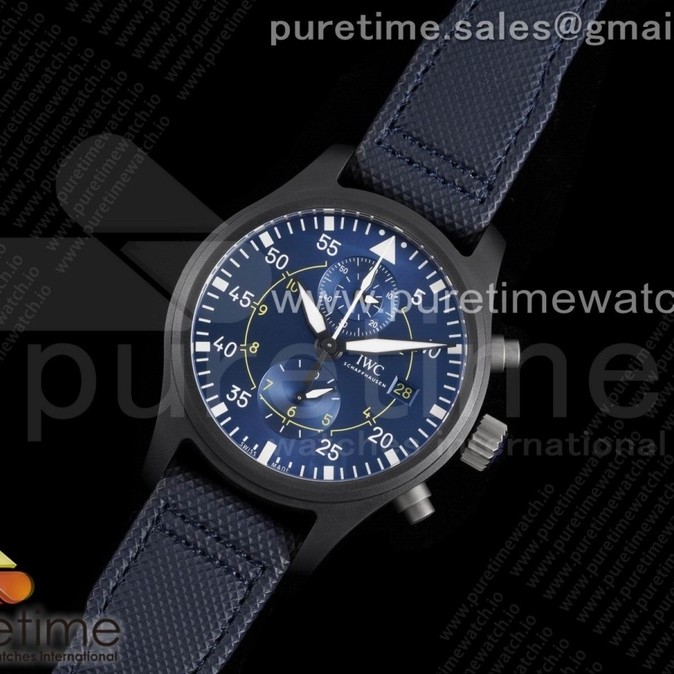 ZF공장 파일럿 세라믹 블루다이얼 가죽스트랩 Pilot Chrono "Blue Angels" Black Ceramic ZF Best Edition on Blue Leather Strap A7750