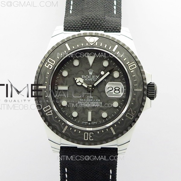 DIW공장 롤렉스 씨드웰러 화이트카본케이스 그린다이얼 그린나일론스트랩 Sea Dweller 43mm White Carbon 'IRBIS' DIWF Best Edition Carbon Dial on Black Nylon Strap A2824