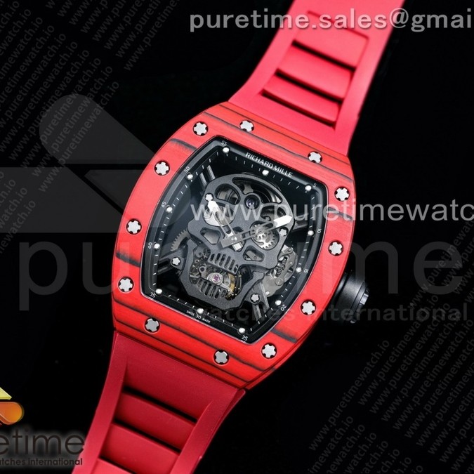 JB공장 RM052-01 뚜르비용 PVD 스켈레톤다이얼 러버 RM052-01 Tourbillon PVD Red Bezel JBF Best Edition Skeleton Dial on Red Rubber Strap