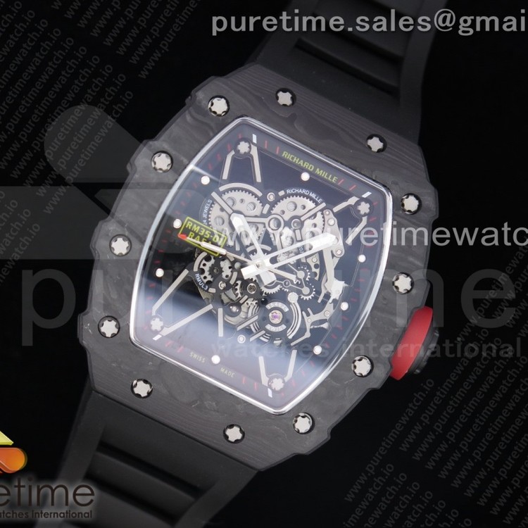 KV공장 V3 리차드밀 RM035-02 스켈레톤다이얼 러버스트랩 RM035-02 Solid Caseback Skeleton Dial Red on Black Rubber Strap MIYOTA8215 V3