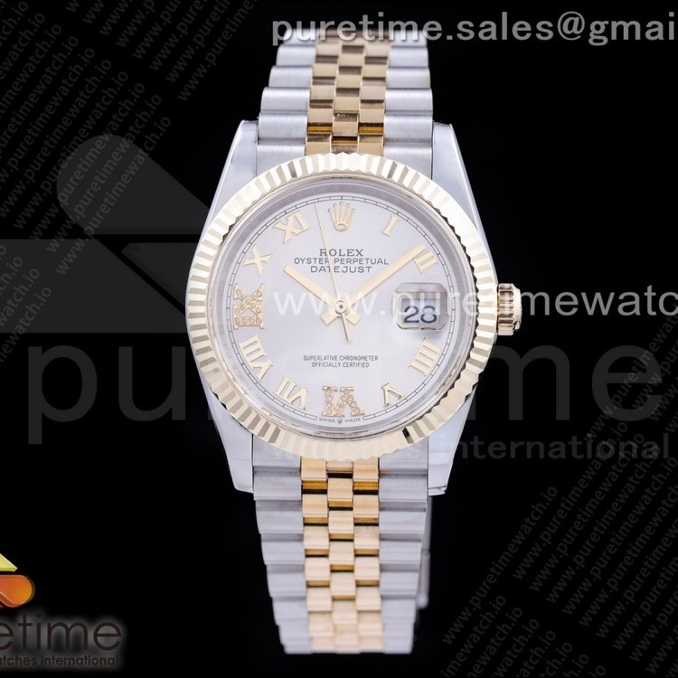 GM공장 롤렉스 데이저스트 36 옐로우골드콤비 포금 실버다이얼 브레이슬릿 DateJust 36 SS/YG 126233 GMF Gold Wrapped 904L Steel Silver Dial Diamond Roman Markers on Jubilee Bracelet SA3235