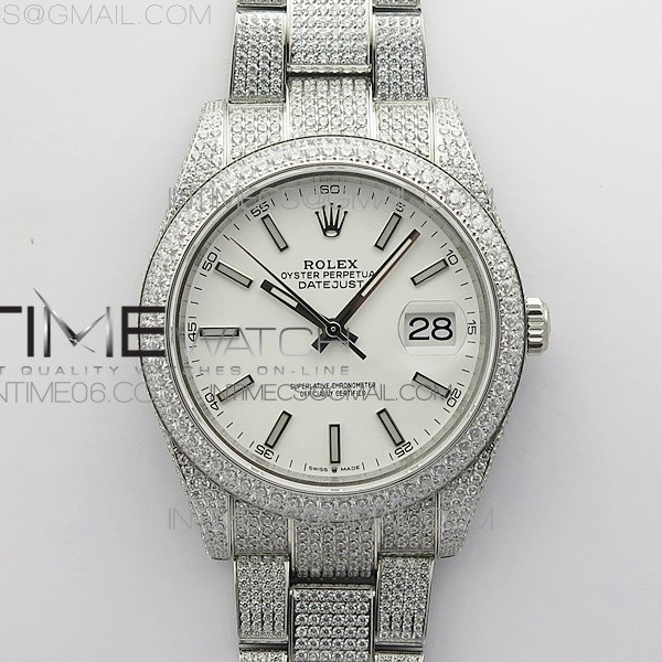 BP공장 롤렉스 데이저스트 41 다이아몬드풀파베 화이트다이얼 브레이슬릿 DateJust 41 126334 904 Full Paved Diamonds BP Best Edition White Dial Sticks Markers on Oyster Bracelet A2824