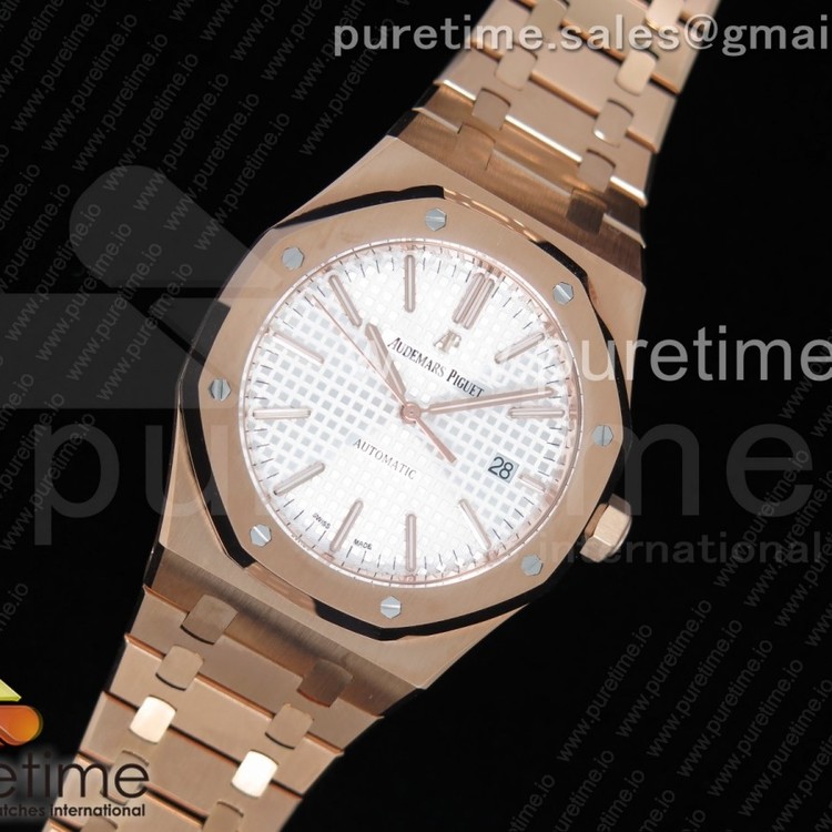 JF공장 V5 오데마피게 로얄오크 15400 로즈골드 금통 화이트다이얼 브레이슬릿 Royal Oak 41mm 15400 RG White Textured Dial on RG Bracelet A3120 V5