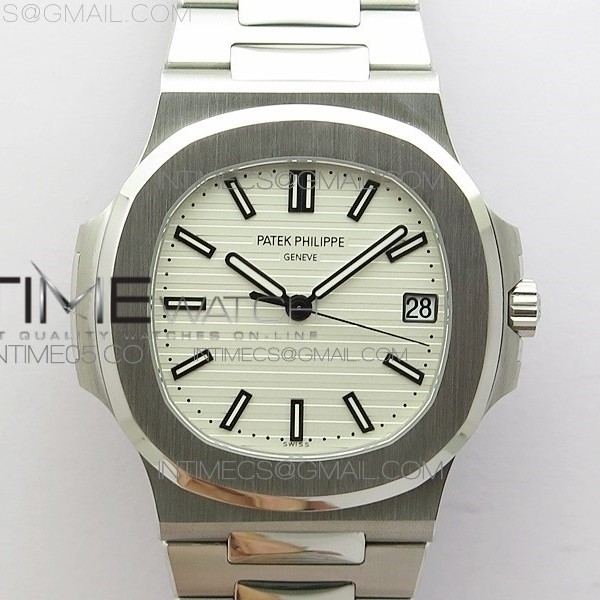 PP공장 V4 노틸러스 점보 화이트다이얼 브레이슬릿 Nautilus Jumbo 5711 Super Replication White Textured Dial on SS Bracelet PPF324