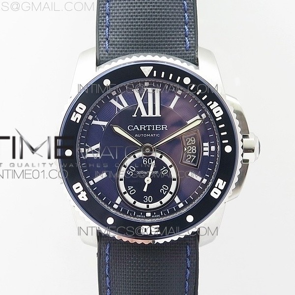 TF공장 칼리브 드 까르띠에 다이버 스틸 블루다이얼 러버스트랩 CALIBRE DE CARTIER DIVER SS BLUE DIAL ON NYLON BLACK RUBBER STRAP 23J MOVEMENT