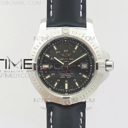 GF 브라이틀링 콜트 스틸 블랙다이얼 가죽스트랩 CLOT CHRONOMETER SS BLACK STICKS MARKER DIAL ON BLACK LEATHER STRAP A2824