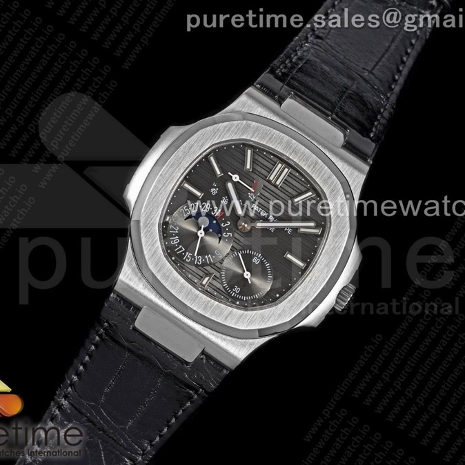 PF공장 노틸러스 문페이즈 그레이다이얼 가죽스트랩 Nautilus 5712 SS PF Best Edition Gray Dial on Black Leather Strap A23J