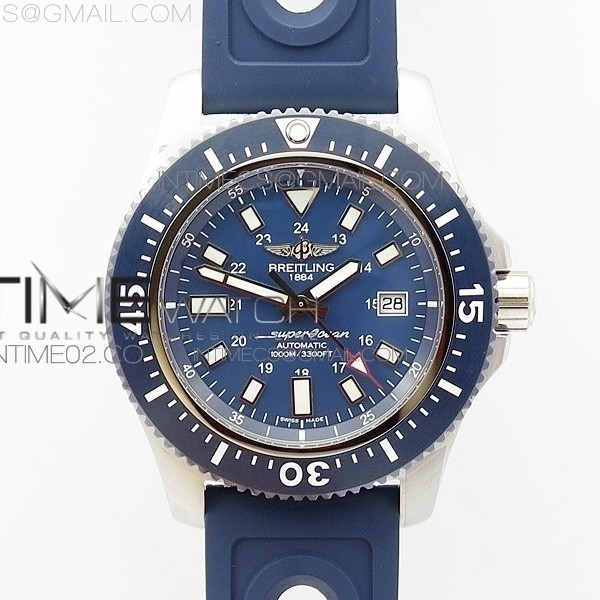 GF공장 브라이틀링 슈퍼오션2 Y1739316 스틸 블루다이얼 러버스트랩 SUPEROCEAN II Y1739316 44MM BLUE DIAL ON BLUE RUBBER STRAP A2824