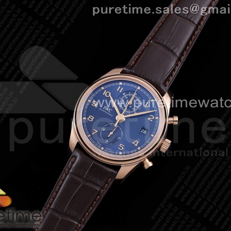 ZF공장 포르투기저 크로노 클래식 로골 블루다이얼 가죽스트랩 Portugieser Chrono Classic 42 RG IW390305 Blue Dial on Brown Leather Strap A7750