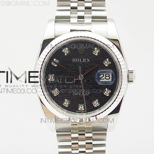 DJ공장 V2 롤렉스 데이저스트 36MM 플루티드베젤 다이아몬드블랙다이얼 쥬빌레브레이슬릿 V2 DATEJUST 36MM 116234 V2 DIAMOND BLACK JUBILEE DIAL ON SS JUBILEE BRACELET SA3135