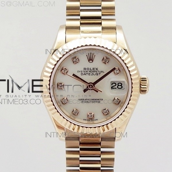 BP공장 롤렉스 데이저스트 28mm 로즈골드금장 화이트 자개다이얼 브레이슬릿 DATEJUST 28MM RG DIAMOND BEZEL WHITE MOP DIAL ON RG BRACELET ETA2671