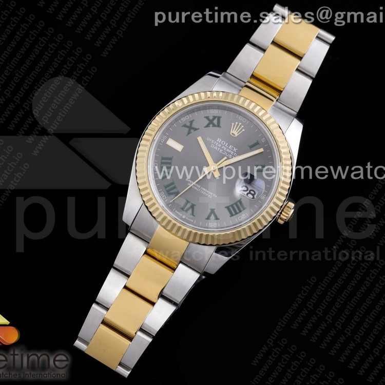 RE공장 롤렉스 데이저스트 41 옐로우골드콤비 슬레이트로만 그레이다이얼 브레이슬릿 New DateJust 41 126334 SS/YG Gray Dial Green Roman Markers on Oyster Bracelet A3235 Clone