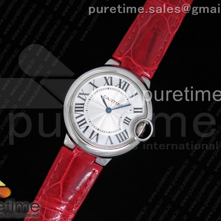 AF공장 까르띠에 발롱블루 33MM 스틸 레드크로커다일스트랩 Ballon Bleu 33mm SS White Textured Dial on Red Crocodile Strap Jap Quartz