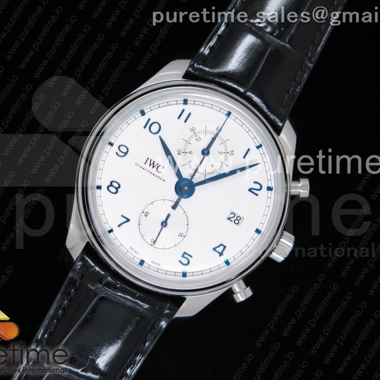 YL공장 IWC 포르투기저 크로노 클래식 42 스틸 화이트다이얼 블루핸즈 가죽스트랩 IWC Portugieser Chrono Classic 42 IW3903 White Dial Blue Markers on Black Leather Strap A7750