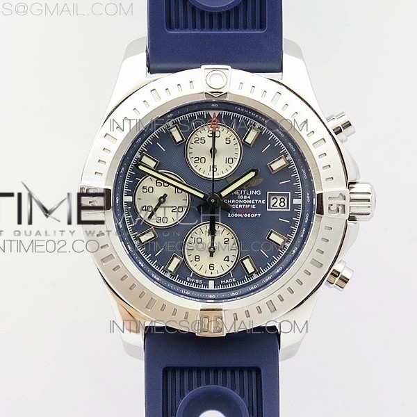 브라이틀링 챌린저 크로노그래프 블루다이얼 러버스트랩 CHALLENGER CHRONOGRAPH SS BLUE DIAL ON RUBBER STRAP A7750 (FREE RUBBER STRAP)