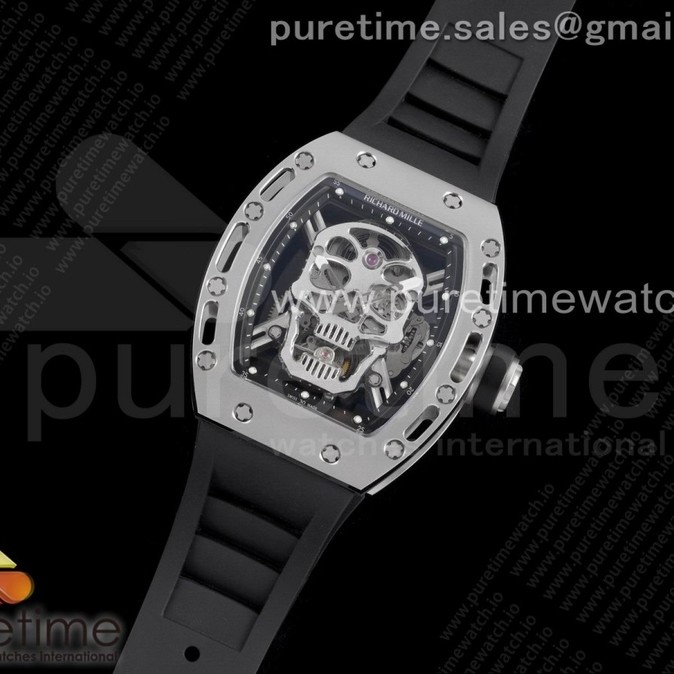 JB공장 RM052 티타늄 뚜르비용 러버 RM052 Skull Titanium Real Tourbillon JBF 1:1 Best Edition Skull Dial on Black Rubber Strap