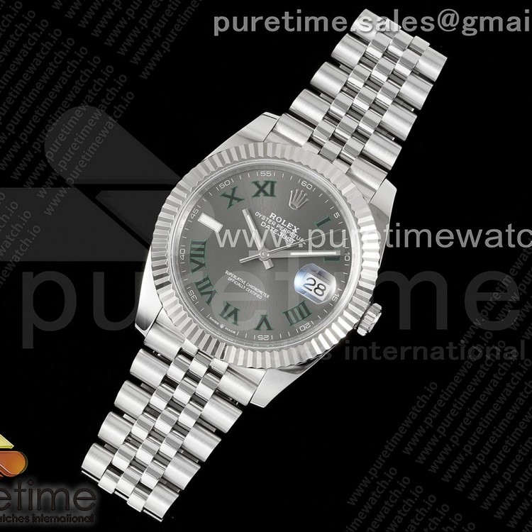 CLEAN공장 롤렉스 데이저스트 41 스틸 슬레이트로만다이얼 쥬빌레브레이슬릿 윔블던 클린공장 Datejust 41 SS 904L Steel Clean 1:1 Best Edition Gray Dial Green Roman on SS Bracelet VR3235