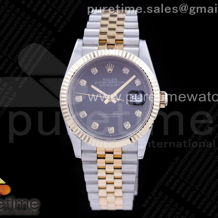 GM공장 롤렉스 데이저스트 36 옐로우골드콤비 포금 블랙다이얼 브레이슬릿 DateJust 36 SS/YG 126233 GMF Gold Wrapped 904L Steel Black Dial Diamonds Markers on Jubilee Bracelet SA3235