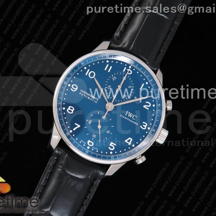 YL공장 IWC 포르투기저 크로노그래프 150Years 에디션 스틸 블루다이얼 가죽스트랩 Portugieser Chronograph Edition “150 Years” IW371601 Blue Dial on Black Leather Strap A7750 (Slim Movement)