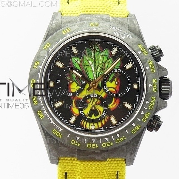 WW공장 V2 데이토나 카본 옐로우다이얼 나일론스트랩 Daytona Diw Carbon V2 Yellow Skull Dial On Yellow Nylon Strap A7750