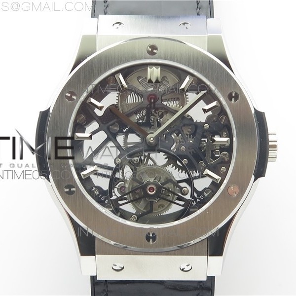 JB공장 클래식퓨전 스켈레톤다이얼 거미스트랩 Classic Fusion Tourbillion JBF SS Black dial on Leather Strap HUB6010