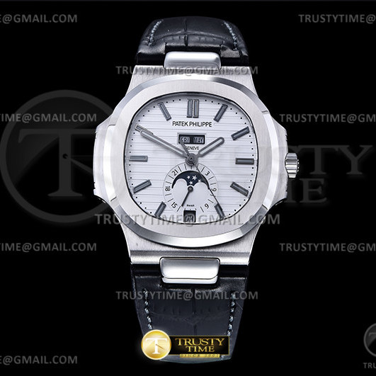 GR공장 V3 파텍필립 노틸러스 애뉴얼 캘린더 스틸 화이트다이얼 가죽스트랩 Patekphilippe Nautilus Annual Calendar 5726 SS White Dial Leather Strap