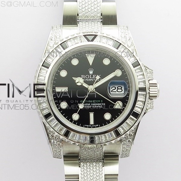 VR공장 젬티 3186 블랙다이얼 GMT Master II 126710 White/Black T CrystalVRF Best Edition Black Dial On SS/Paved CrystalBracelet 3186 CHS