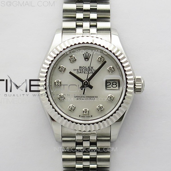 APS공장 롤렉스 레이디 데이저스트 28 스틸 실버다이아몬드다이얼 플루티드베젤 쥬빌레브레이슬릿 Datejust 28mm 279179 SS APSF Best Edition Silver Dial Crystals Markers on SS Jubilee Bracelet NH05