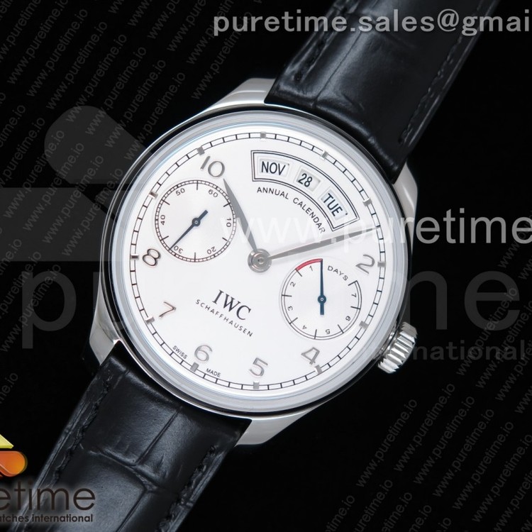 YL공장 V2 IWC 포르투기저 애뉴얼캘린더 스틸 화이트다이얼 블루핸즈 가죽스트랩 IWC Portuguese Real PR Real Annual Calendar IW5035 White Dial SS Markers on Black Leather Strap A52850 V2