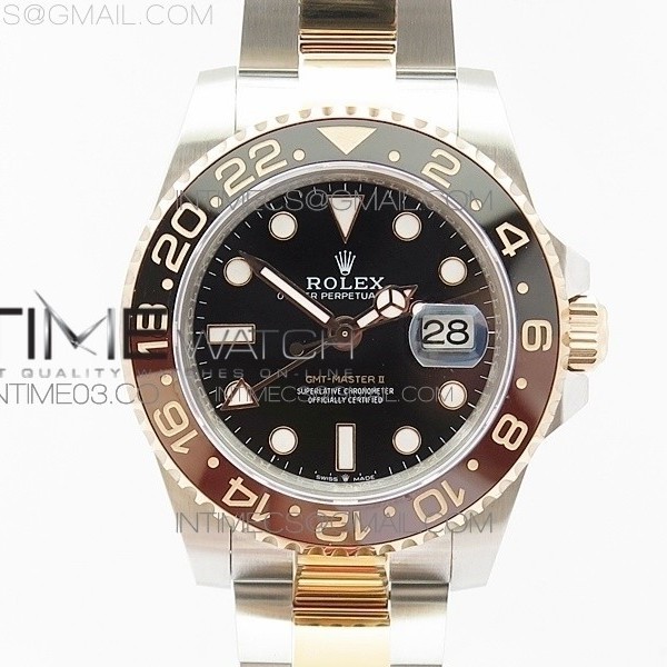 GM공장 롤렉스 GMT마스터2 CHNR 루트비어 콤비 브레이슬릿904 GMT-Master II 126711 CHNR Black/Brown Ceramic SS/RG Bracelet A2836