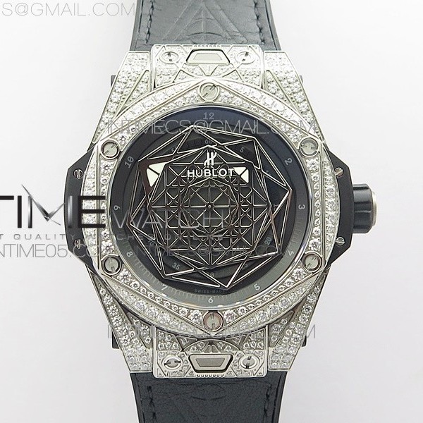 WW공장 V2 유니코 상블루 티타늄 블랙다이얼 거미스트랩 Big Bang Sang Bleu Ti Crystal And Case WWF 1:1 Best Edition Black Skeletonal Dial On Black Gummy Strap Asian HB1213 V2