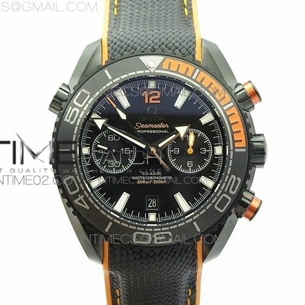 OM공장 오메가 씨마스터 플래닛오션 크로노그래프 DLC블랙케이스 PLANET OCEAN MASTER CHRONOMETER CHRONO DLC BLACK DIAL ON NYLON STRAP A9900