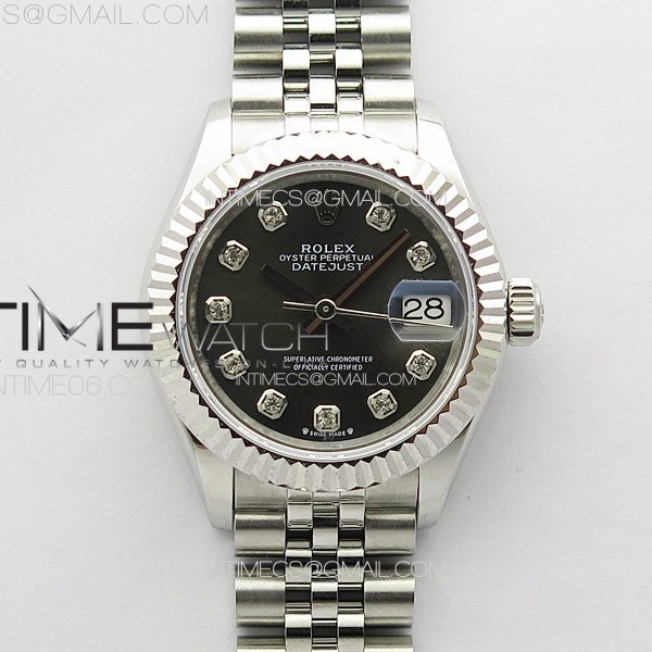 APS공장 롤렉스 레이디 데이저스트 28 스틸 그레이다이아몬드다이얼 플루티드베젤 쥬빌레브레이슬릿 Datejust 28mm 279179 SS APSF Best Edition Gray Dial Crystals Markers on SS Jubilee Bracelet NH05